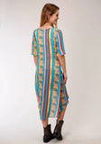 Roper Womens Blue Yellow And Red Serape Print Short Sleeve Cardigan - Roper