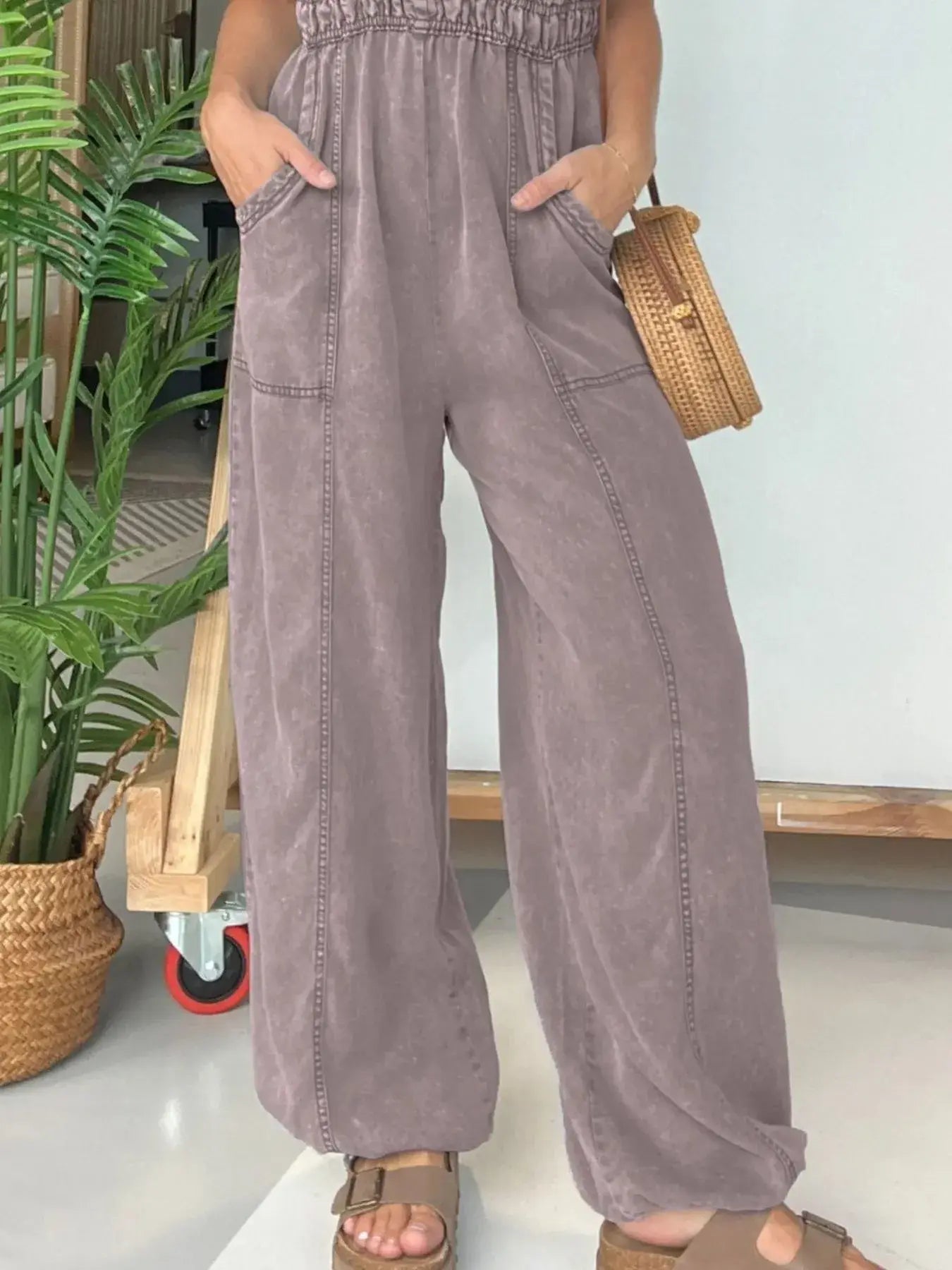 Full Size Wide Leg Spaghetti Strap Jumpsuit Plus Size - Trendsi - Flyclothing LLC