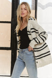 ADORA Horizontal Stripes Hoodie Cardigan - Trendsi