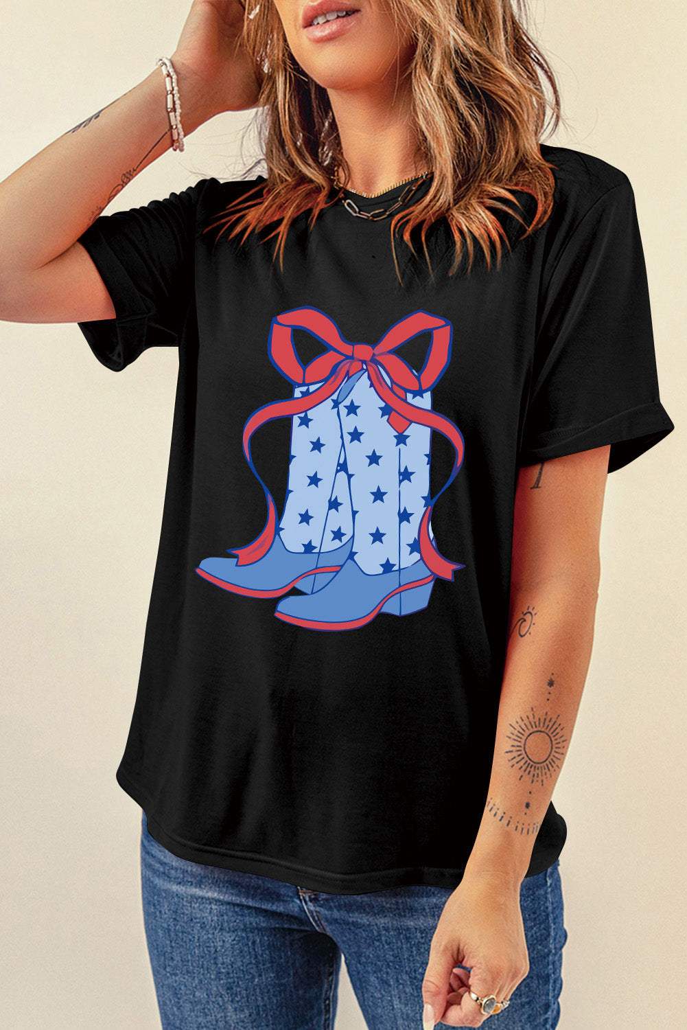Boot Graphic Round Neck Short Sleeve T-Shirt - Trendsi - Flyclothing LLC