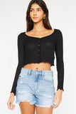 Kancan High Waist Frayed Denim Shorts - Trendsi