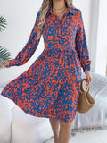 Printed Collared Neck Long Sleeve Dress - Trendsi - Flyclothing LLC