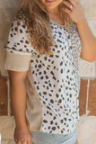 Plus Size Leopard V-Neck Short Sleeve T-Shirt - Trendsi - Flyclothing LLC