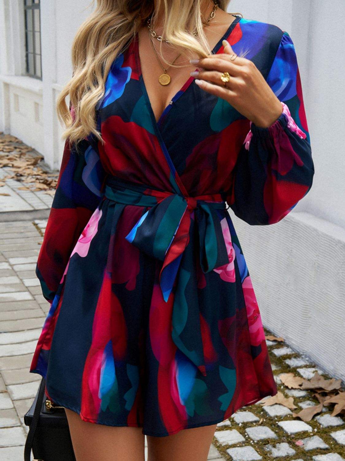Devine Tied Surplice Long Sleeve Romper - Trendsi - Flyclothing LLC