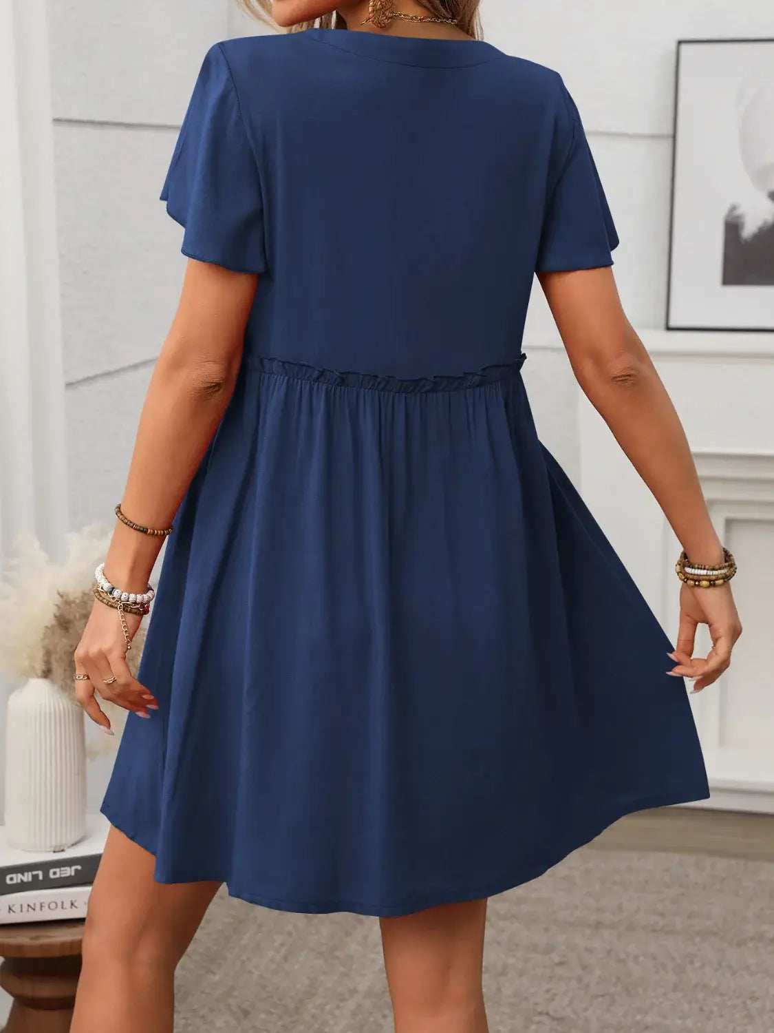 Button Front Flutter Sleeve Dress - Trendsi - Flyclothing LLC