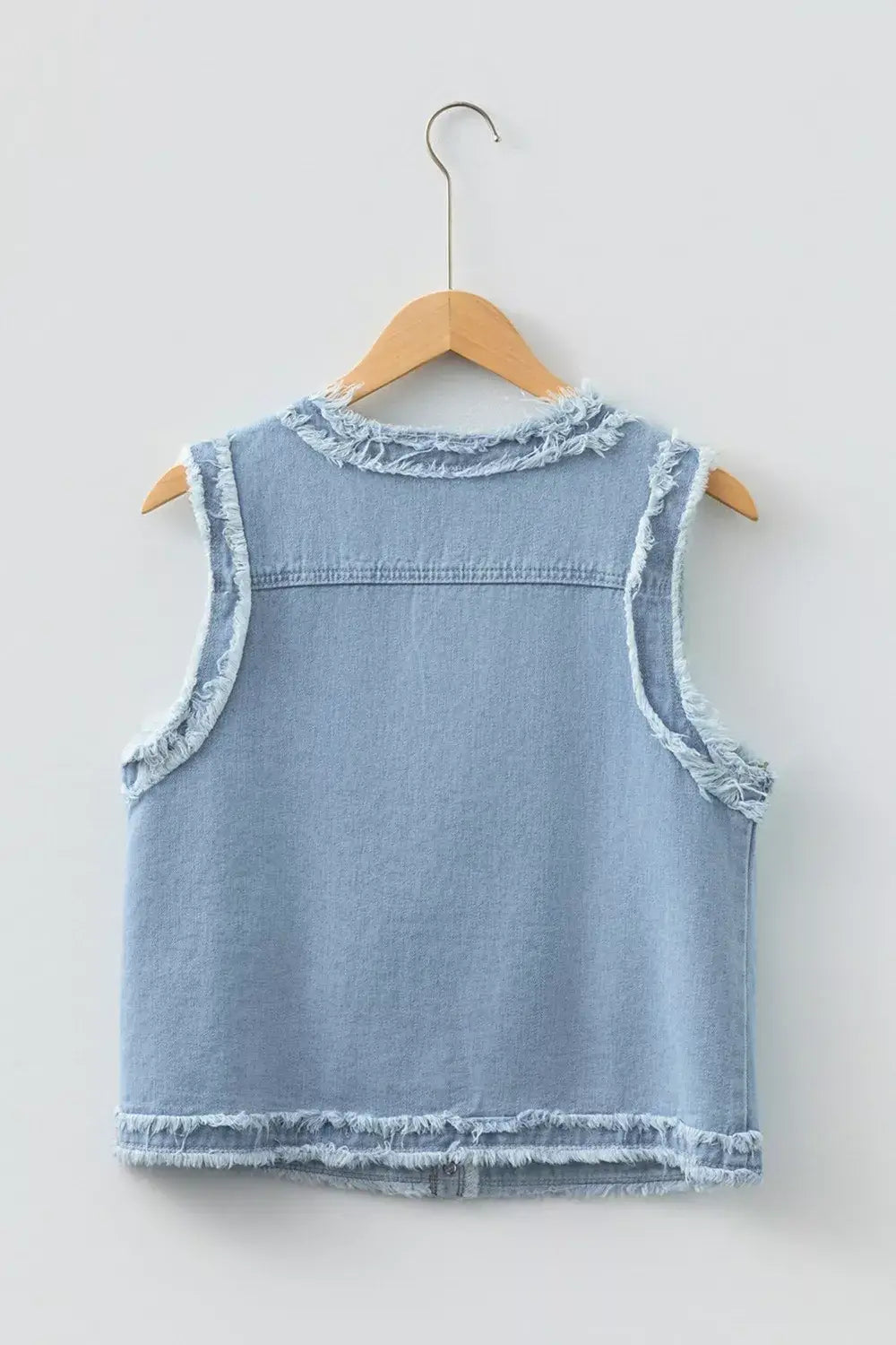 Frayed Edge Flap Pockets Denim Vest Jacket - Trendsi - Flyclothing LLC