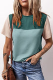 Color Block Round Neck Short Sleeve T-Shirt - Trendsi