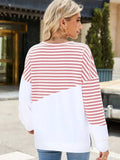 Slit Contrast Striped Long Sleeve Sweatshirt - Trendsi - Flyclothing LLC