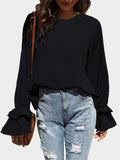 Round Neck Double-Layered Flounce Sleeve Top - Trendsi - Flyclothing LLC