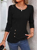 Decorative Button Round Neck Long Sleeve T-Shirt - Trendsi - Flyclothing LLC