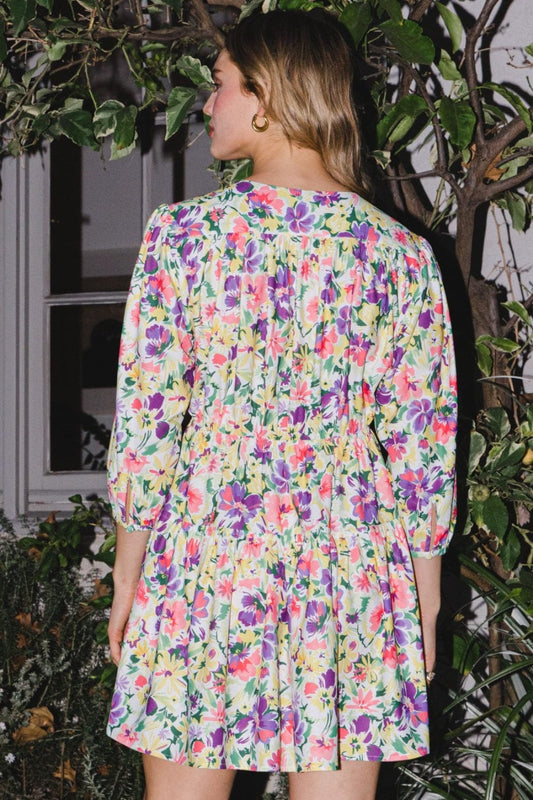 ODDI Full Size Floral Ruched Mini Dress - Trendsi