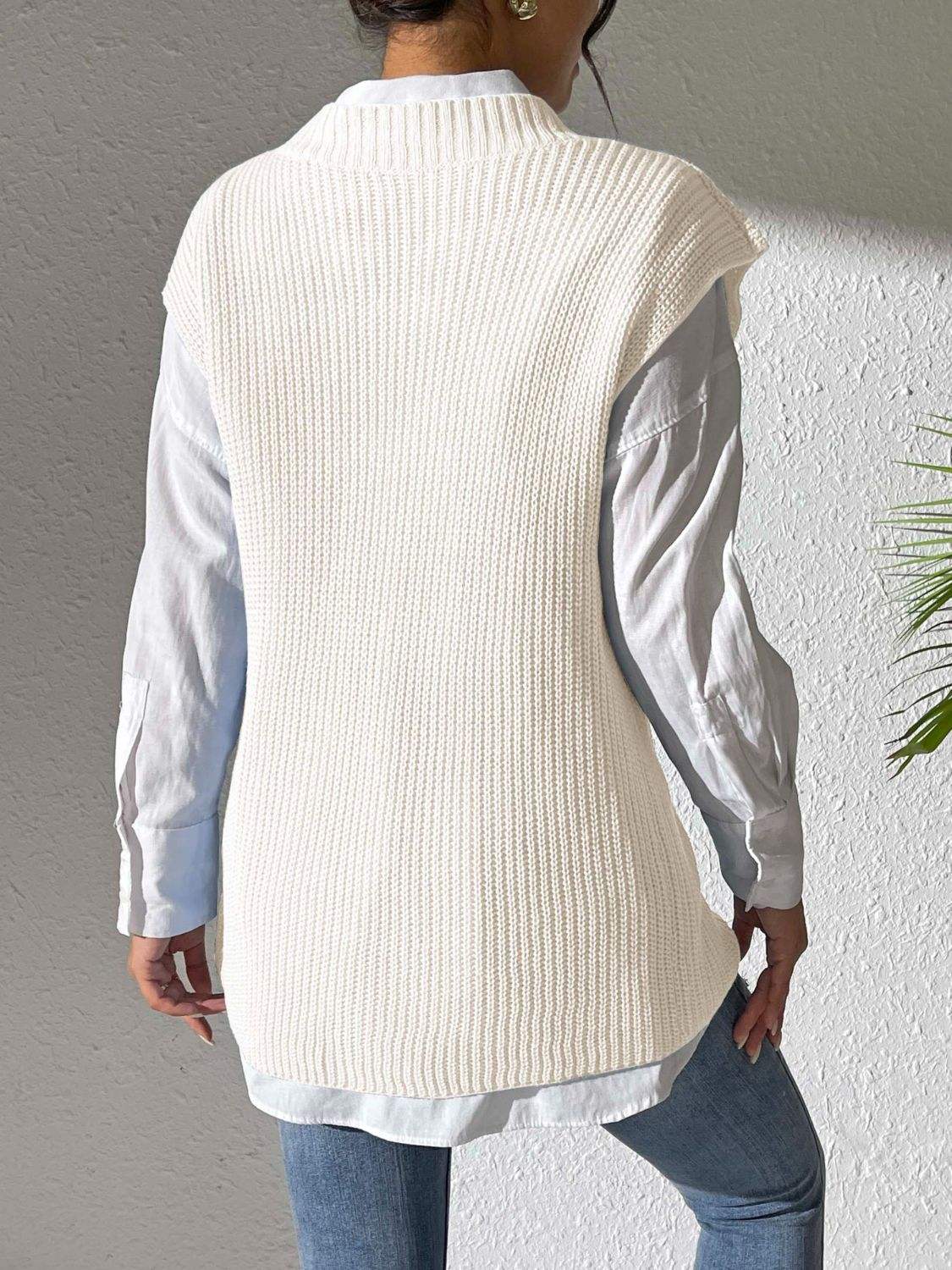 Pearl Trim V-Neck Sweater Vest - Trendsi - Flyclothing LLC