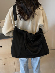 Corduroy Solid Large Tote Bag - Trendsi