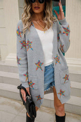 Angel Wings Star Open Front Long Sleeve Cardigan - Trendsi - Flyclothing LLC