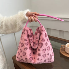 Leopard Furry Shoulder Bag - Trendsi