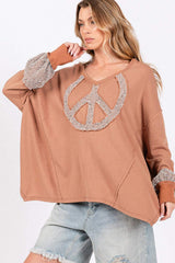 SAGE + FIG Peace Sign Mineral Wash Terry Top - Trendsi - Flyclothing LLC