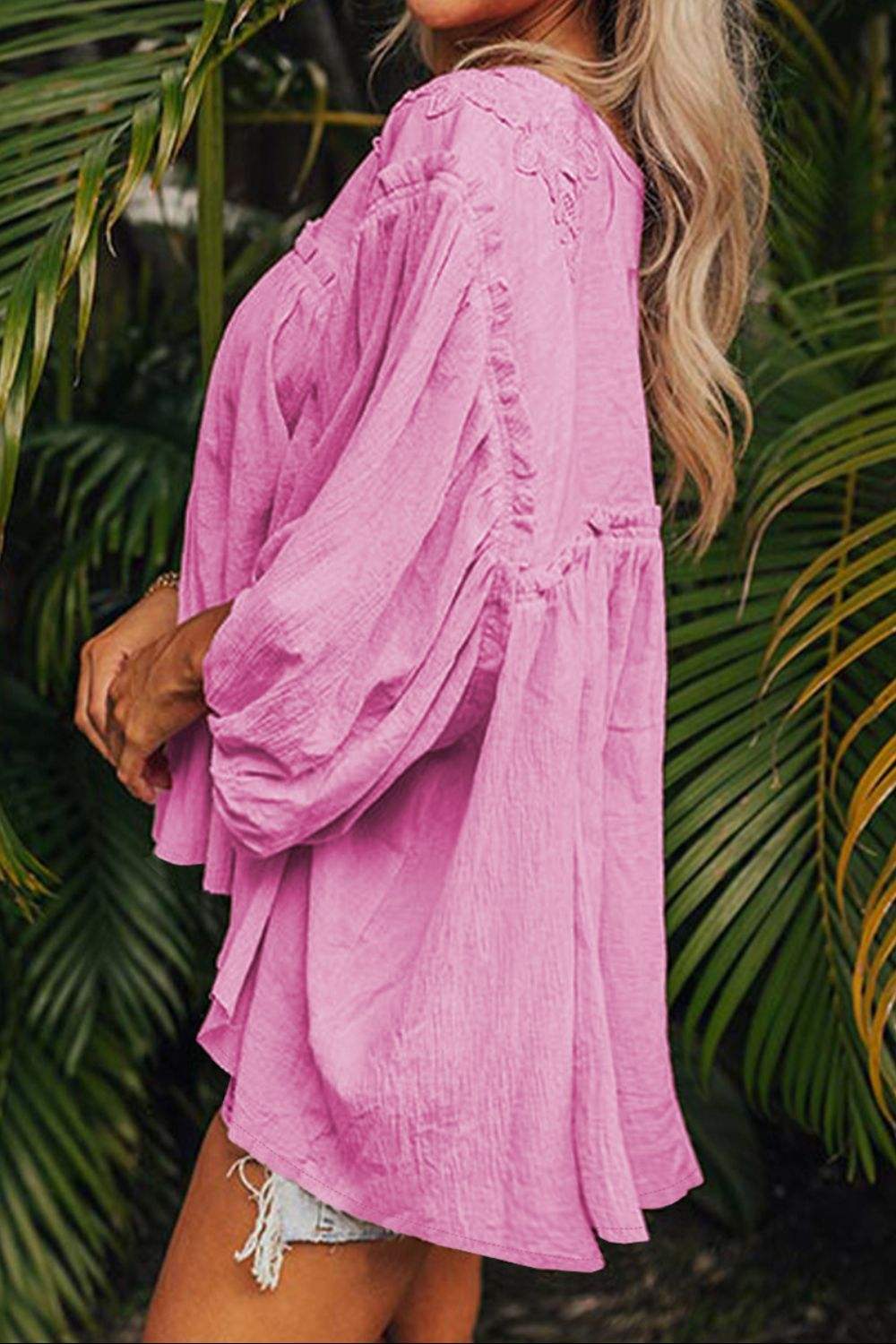 Dropped Shoulder Round Neck Blouse - Trendsi - Flyclothing LLC