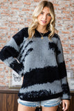 First Love Full Size Abstract Pattern Contrast Feather Yarn Sweater - Trendsi