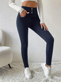 Decorative Button Skinny Pants with Pockets - Trendsi