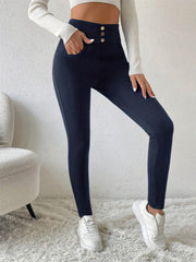 Decorative Button Skinny Pants with Pockets - Trendsi
