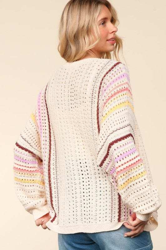 Haptics Full Size Striped Crochet Open Front Cardigan - Trendsi - Flyclothing LLC