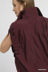 Umgee Drawstring Hem Nylon Vest with Pockets - Trendsi - Flyclothing LLC