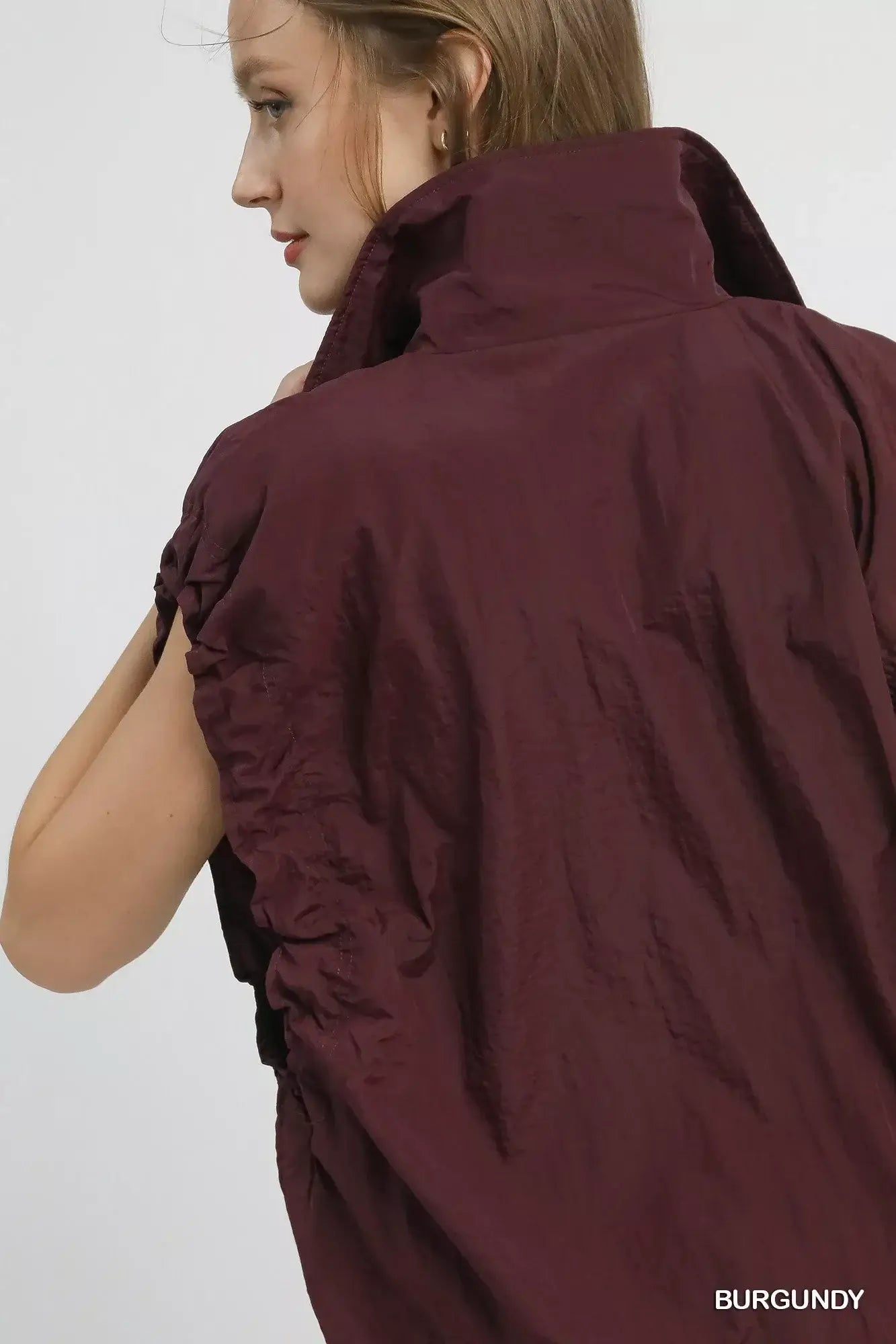 Umgee Drawstring Hem Nylon Vest with Pockets - Trendsi - Flyclothing LLC