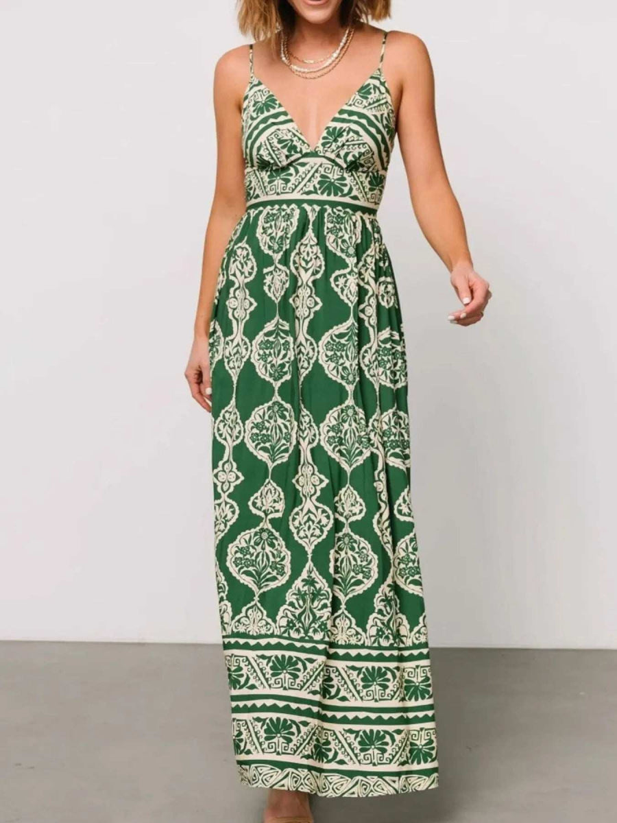 Printed V-Neck Maxi Cami Dress - Trendsi