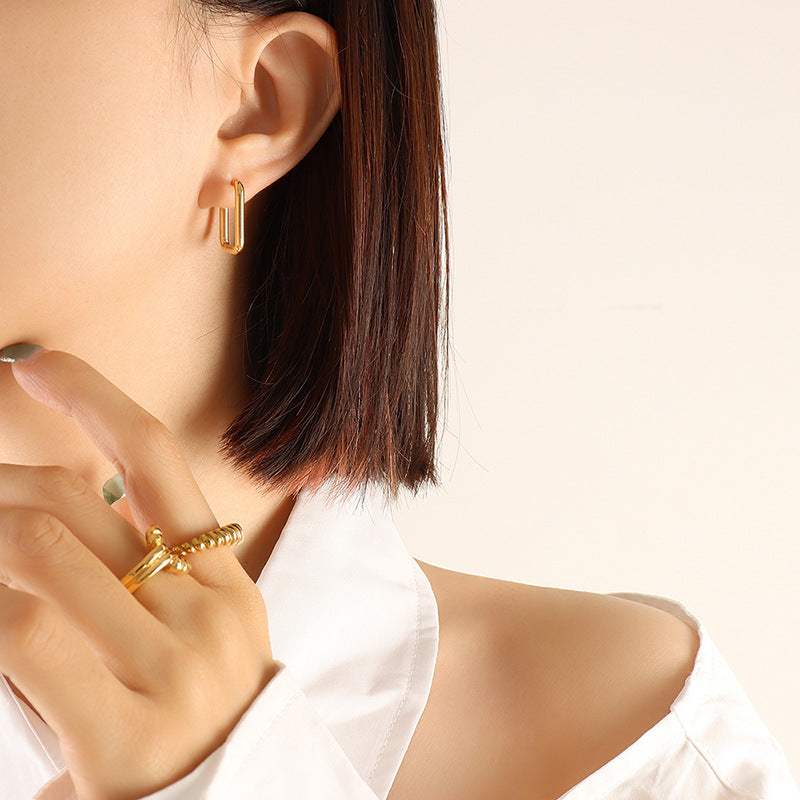 Titanium Steel Geometric Huggie Earrings - Trendsi - Flyclothing LLC