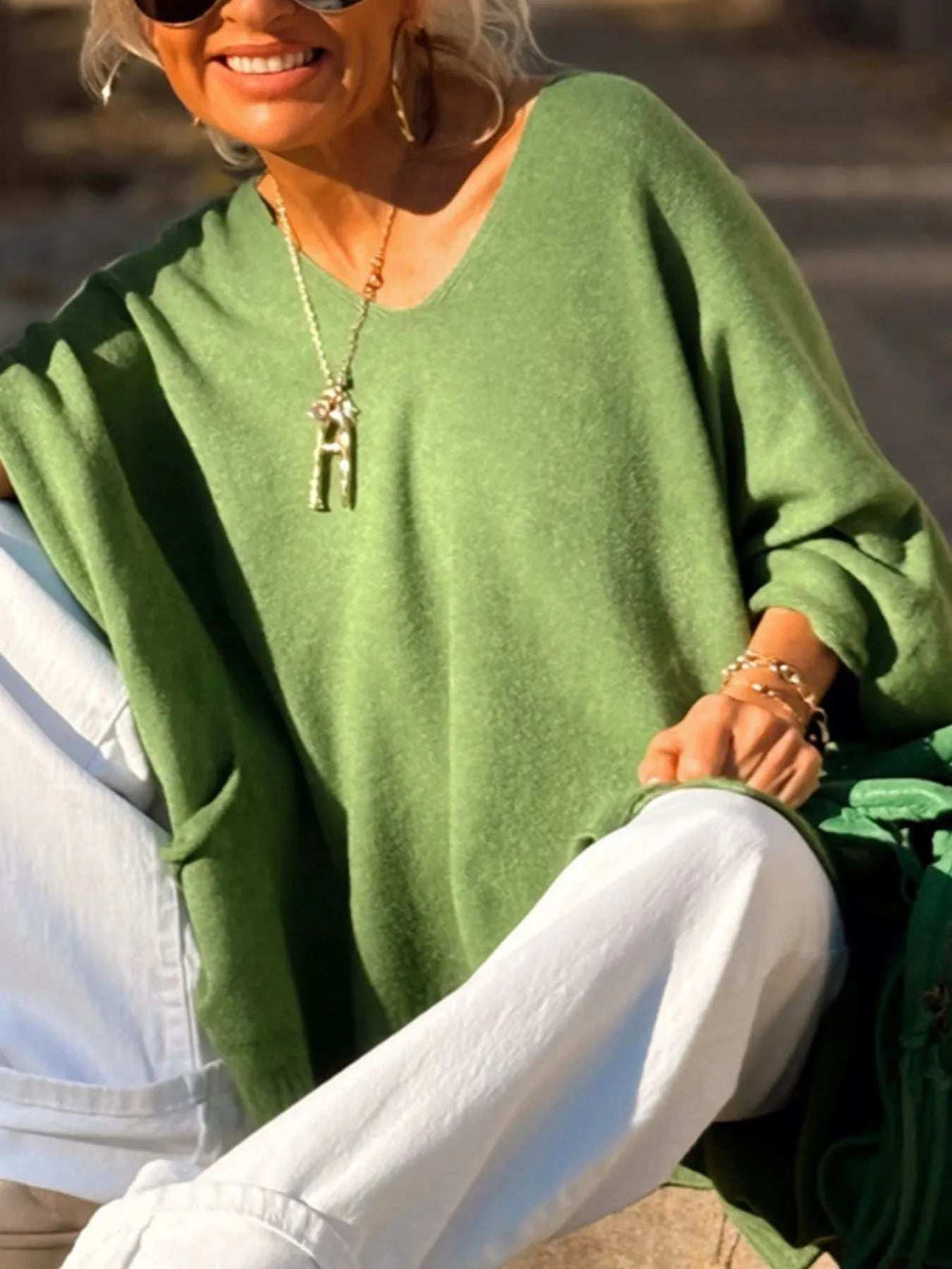 Ribbed Hem V-Neck Sweater - Trendsi - Flyclothing LLC