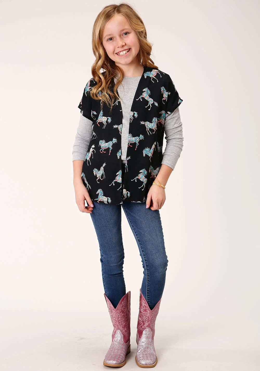 Roper Girls Wild Horse Print Rayon Cardigan - Roper - Flyclothing LLC