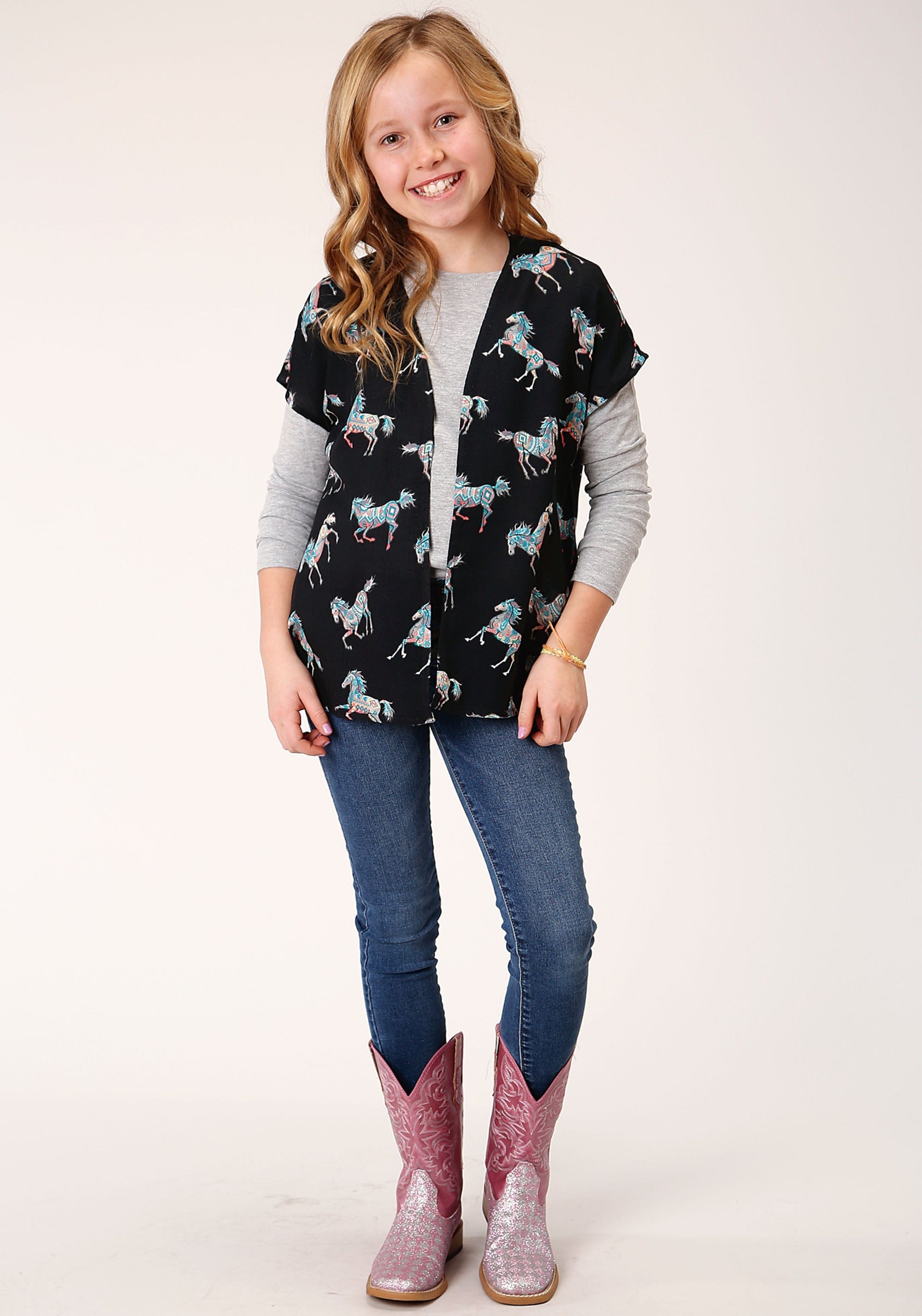 Roper Girls  Wild Horse Print Rayon Cardigan - Roper