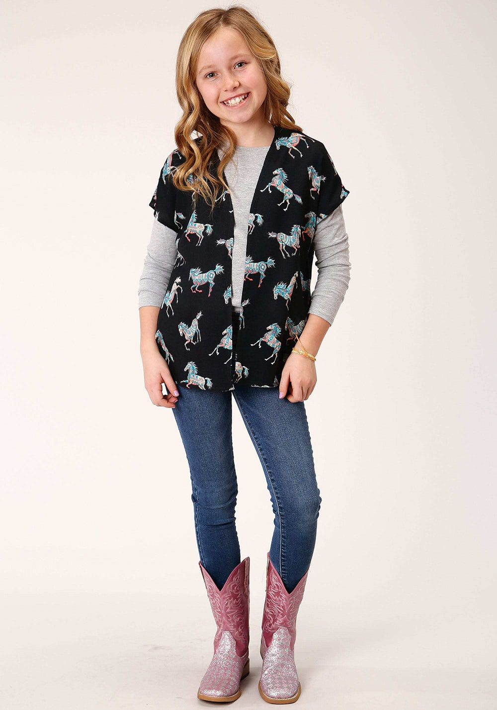 Roper Girls Wild Horse Print Rayon Cardigan - Roper - Flyclothing LLC