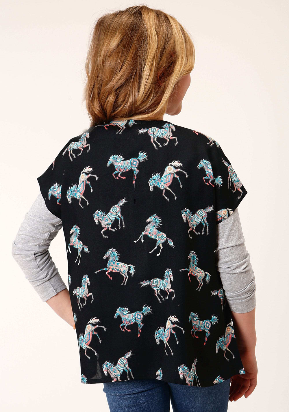Roper Girls Wild Horse Print Rayon Cardigan - Roper - Flyclothing LLC