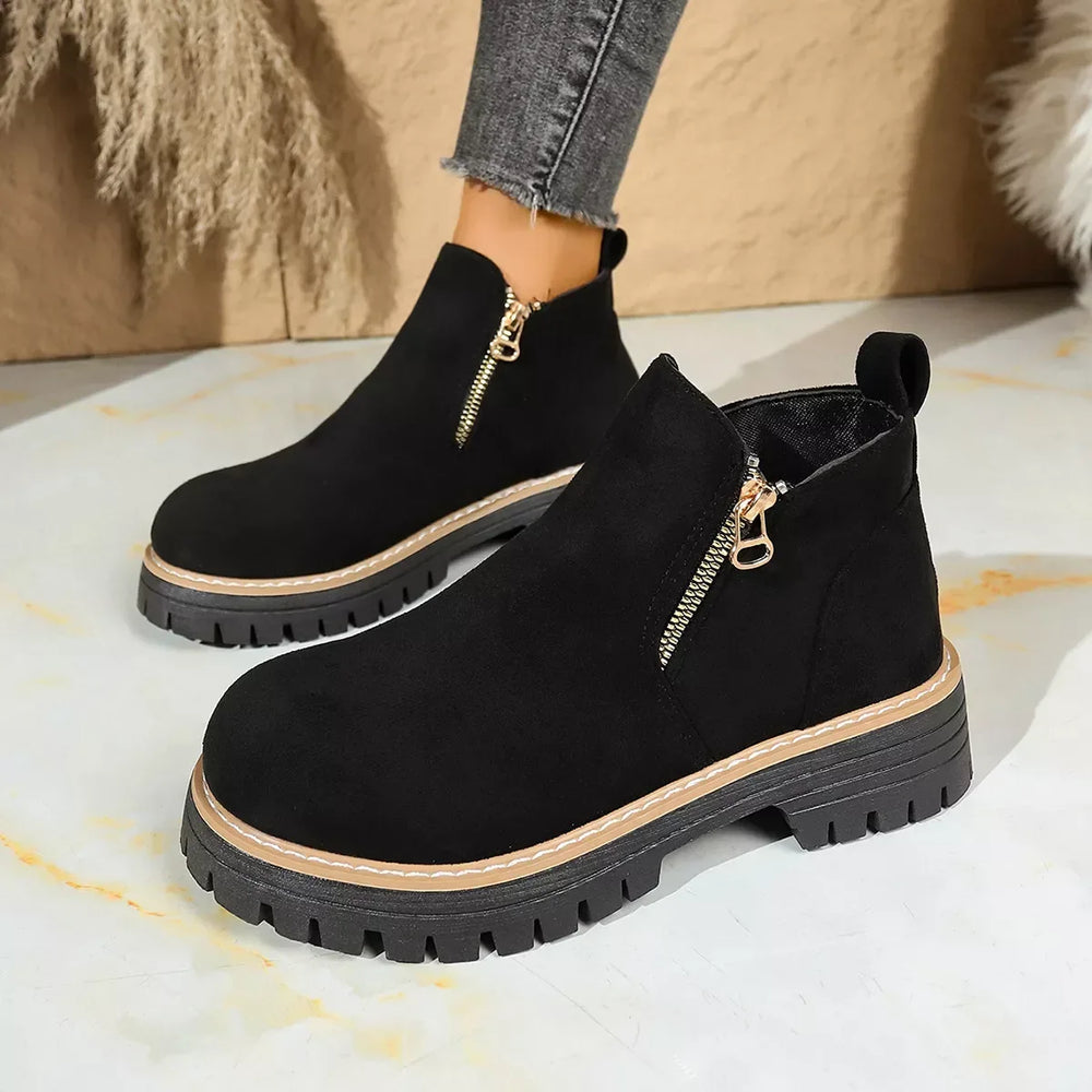 Round Toe Platform Boots - Trendsi - Flyclothing LLC