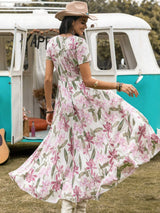 Floral V-Neck Slit Dress - Trendsi - Flyclothing LLC