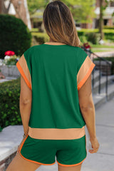 Contrast Round Neck Top and Shorts Set - Trendsi - Flyclothing LLC