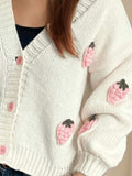 Crochet Strawberry V-Neck Long Sleeve Cardigan - Trendsi - Flyclothing LLC