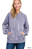 Zenana Acid Wash Fleece Hoodie with Kangaroo Pocket - Trendsi - Flyclothing LLC