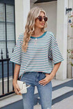 Contrast Striped Round Neck Half Sleeve T-Shirt - Trendsi - Flyclothing LLC