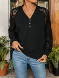 Lace V-Neck Long Sleeve T-Shirt - Trendsi