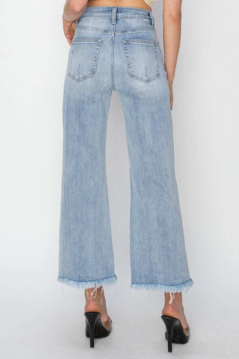 RISEN High Rise Crop Wide Fray Hem Jeans - Trendsi - Flyclothing LLC