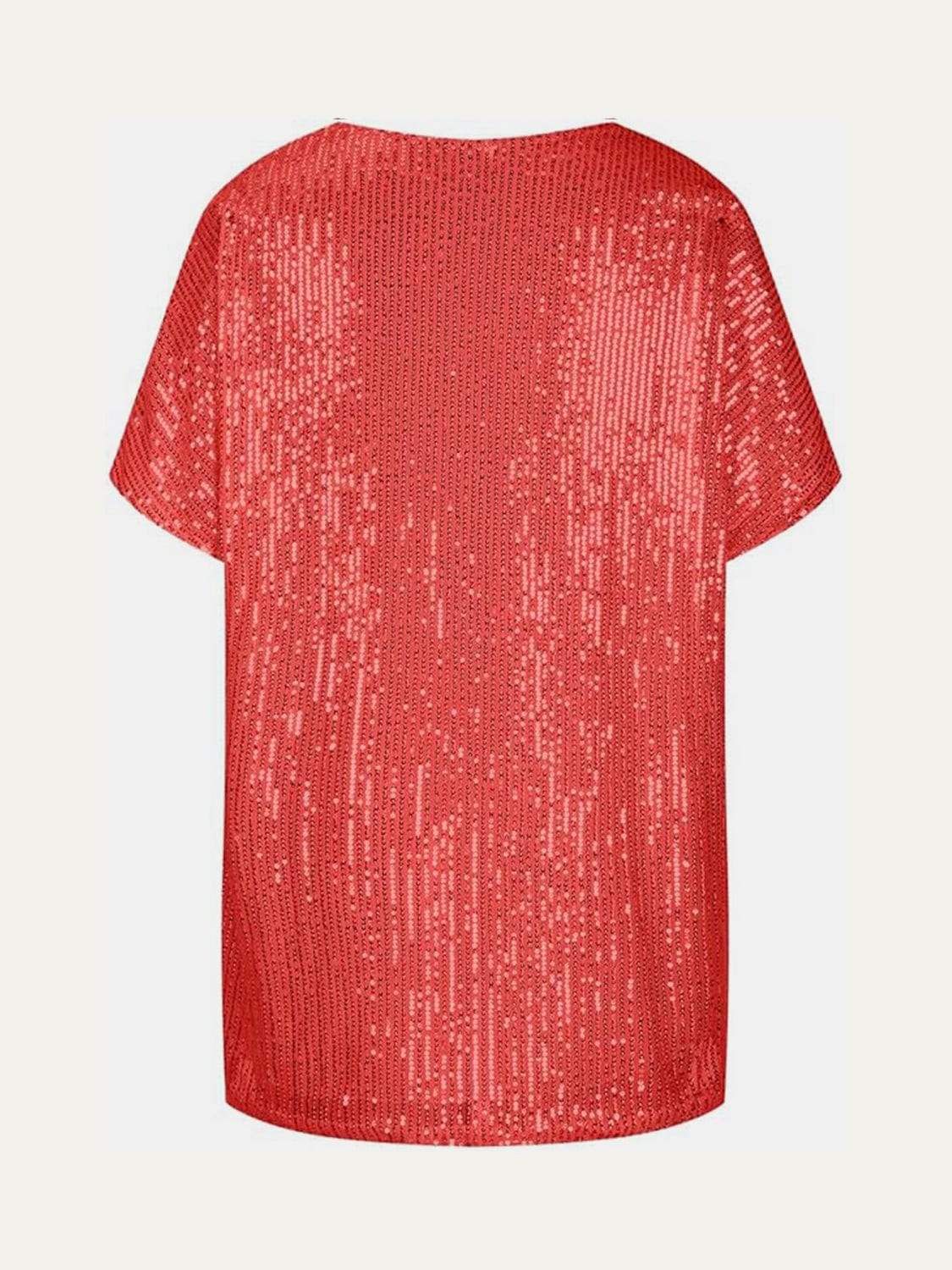 Full Size Sequin V-Neck Short Sleeve Top - Trendsi - Flyclothing LLC