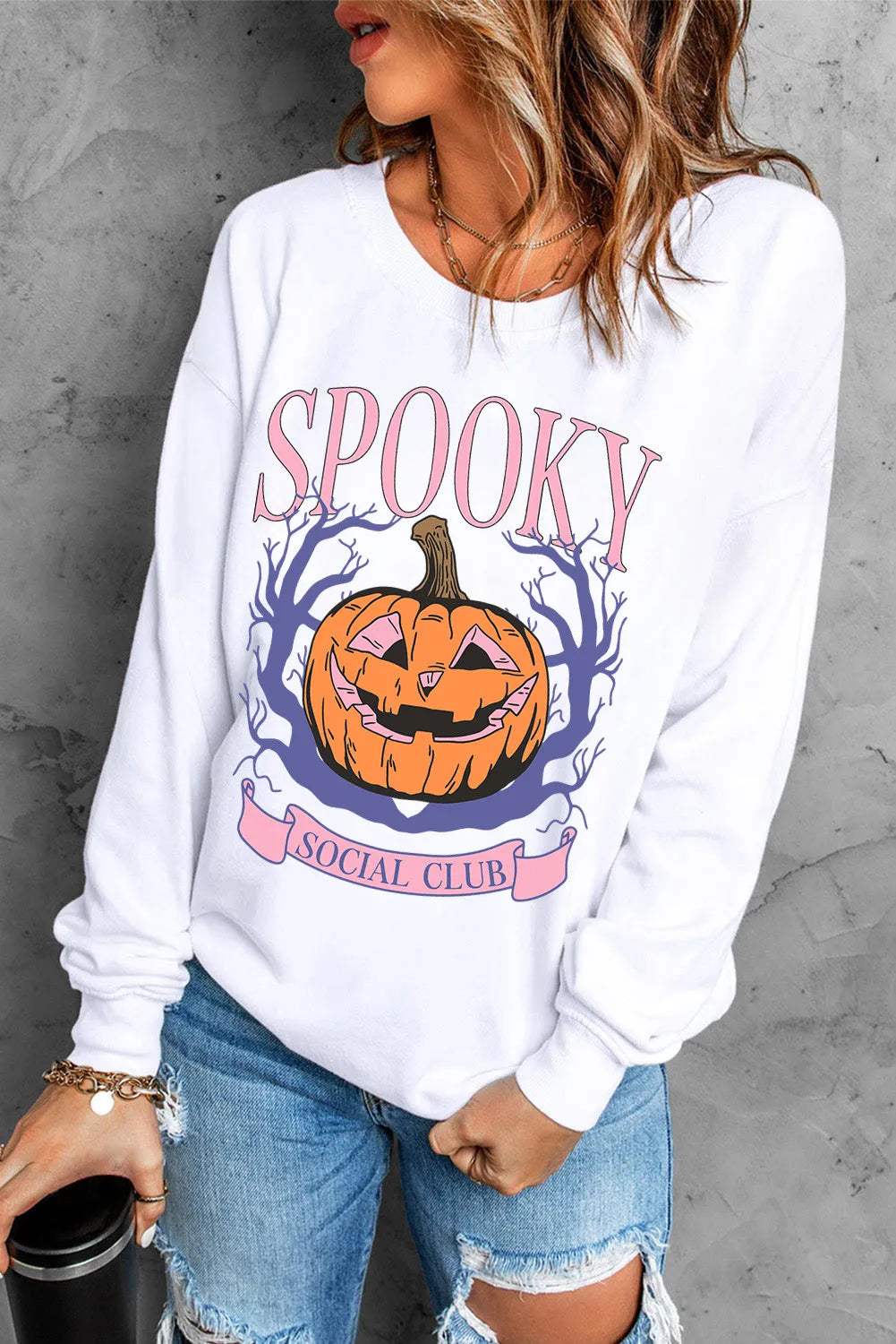 Jack-O'-Lantern Round Neck Long Sleeve Sweatshirt - Trendsi - Flyclothing LLC