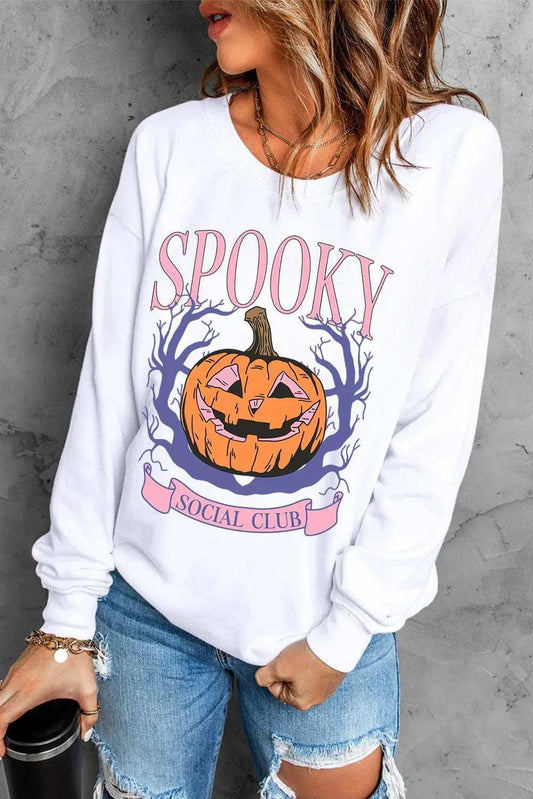 Jack-O'-Lantern Round Neck Long Sleeve Sweatshirt - Trendsi - Flyclothing LLC