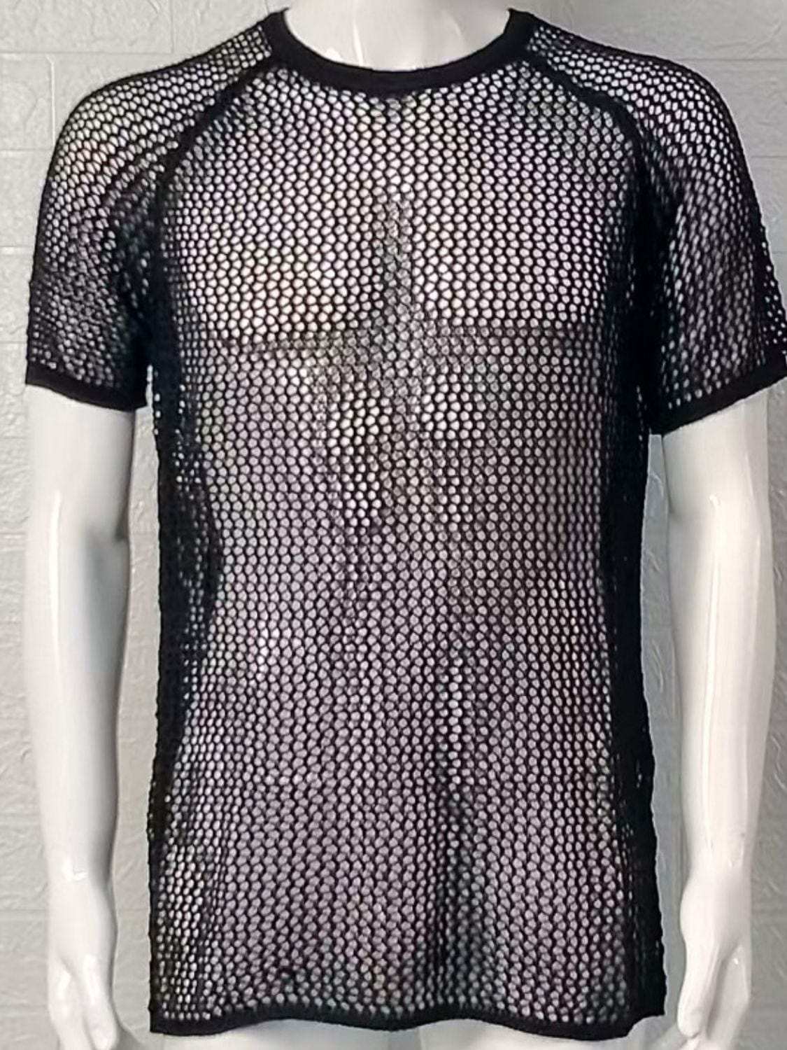 Men's Openwork Round Neck Short Sleeve T-Shirt - Trendsi - Flyclothing LLC