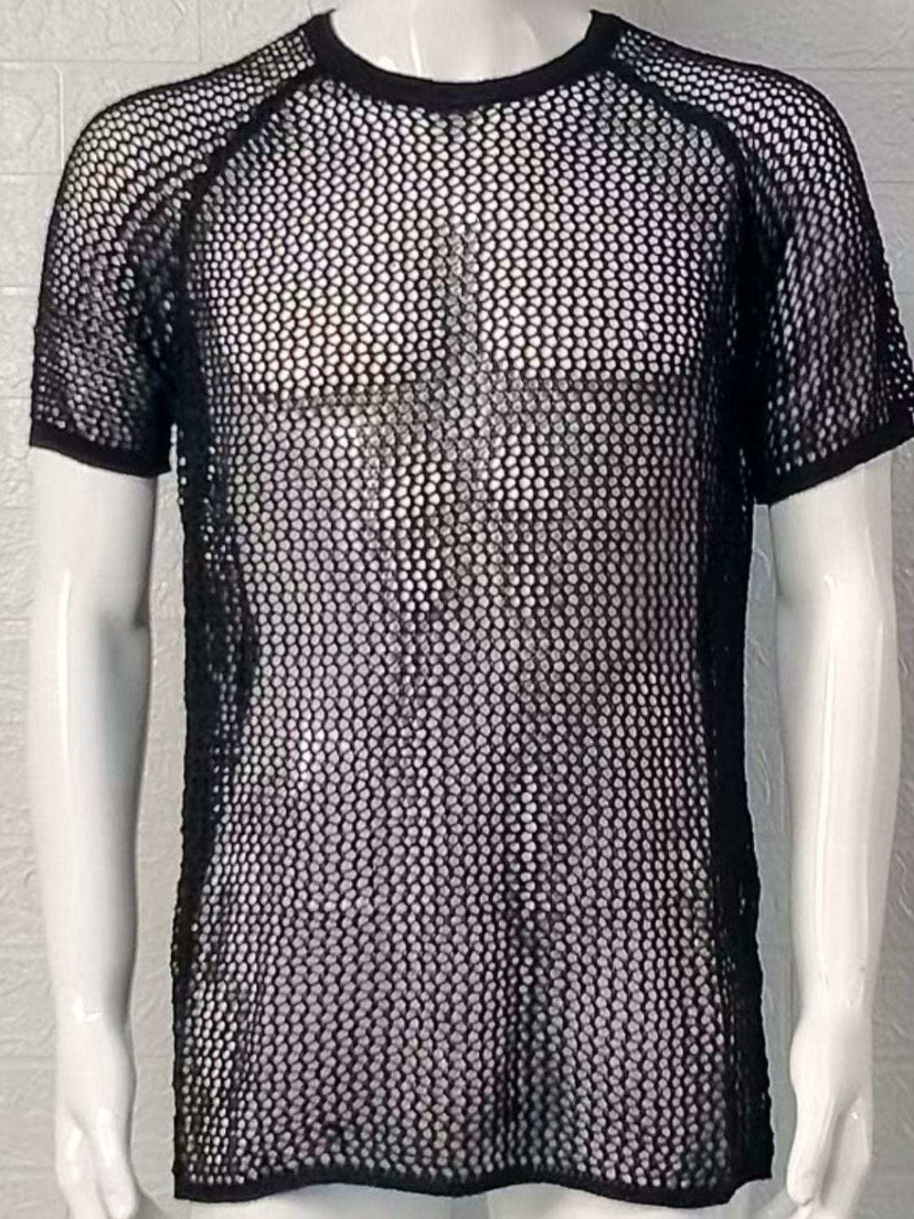 Men's Openwork Round Neck Short Sleeve T-Shirt - Trendsi - Flyclothing LLC
