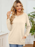 Ruched Shoulder Round Neck Long Sleeve Sweatshirt - Trendsi - Flyclothing LLC