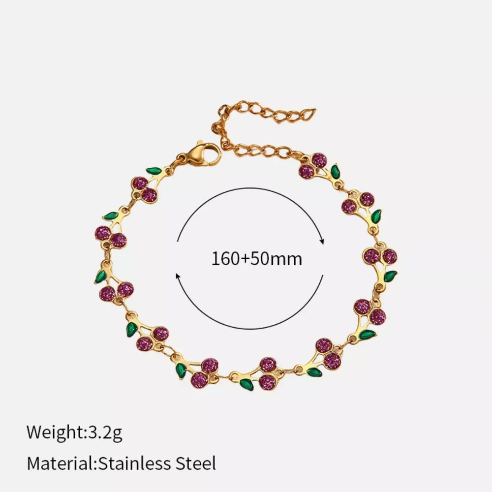 18K Gold-Plated Cherry Charm Bracelet - Trendsi - Flyclothing LLC
