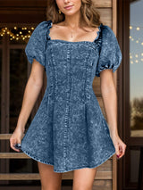 Square Neck Short Sleeve Mini Dress - Trendsi - Flyclothing LLC
